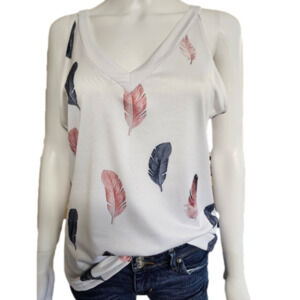 Exclusive V-Neck Feather Print Tank Top Size M